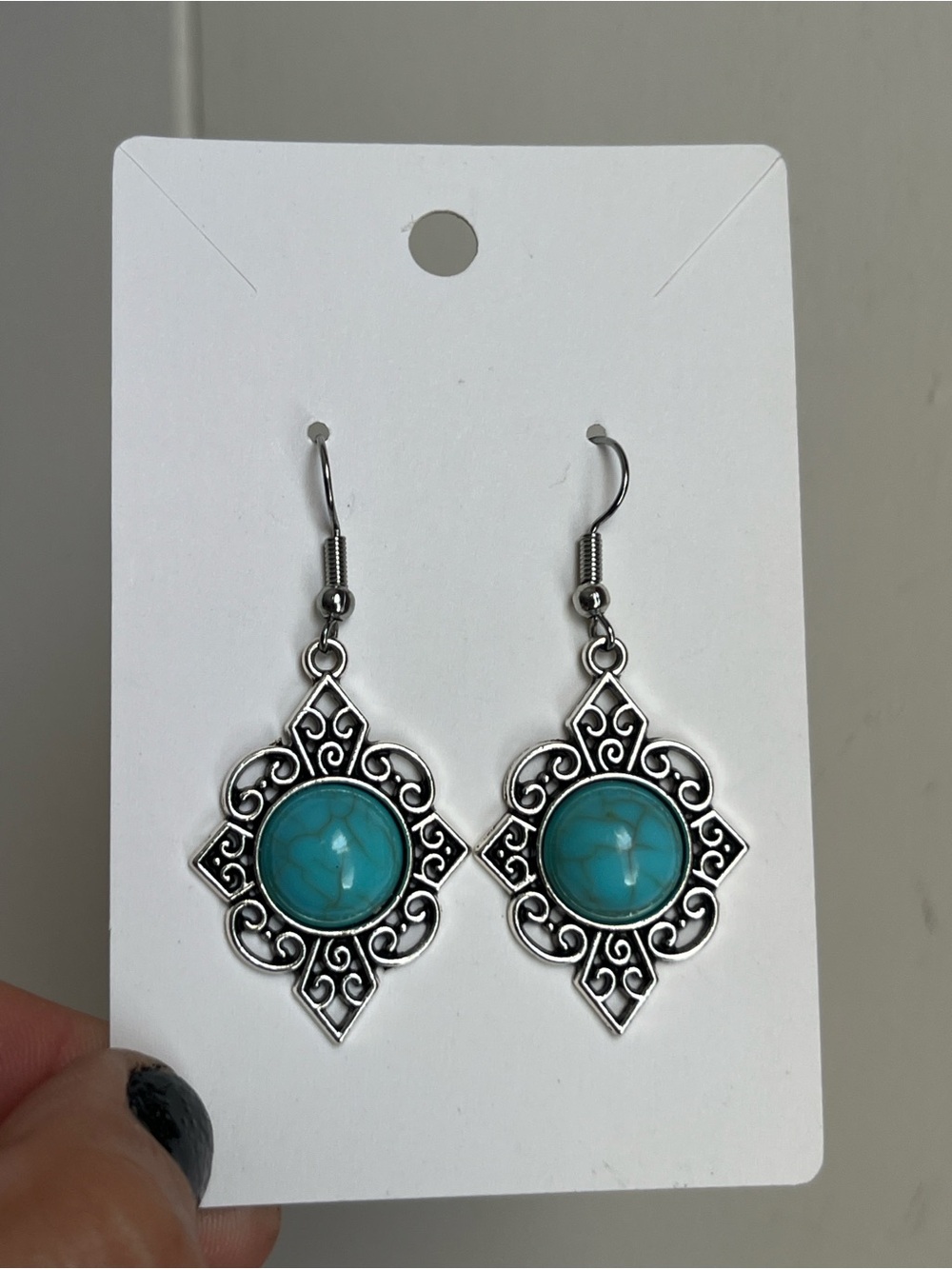 Turquoise Silver Filigree Dangle Earrings - Women Jewelry